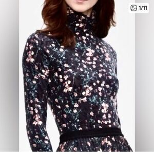Club Monaco Julie Black Floral Turtleneck Top